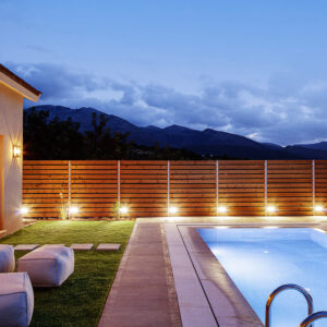 villa 3, night pool garden view